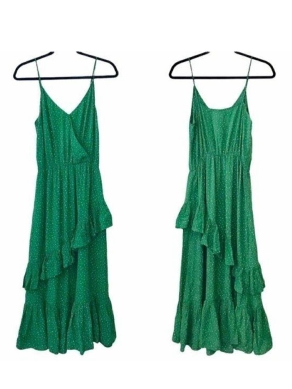 Just Female Fernanda Green Ruffle Polka Dot Dress XS